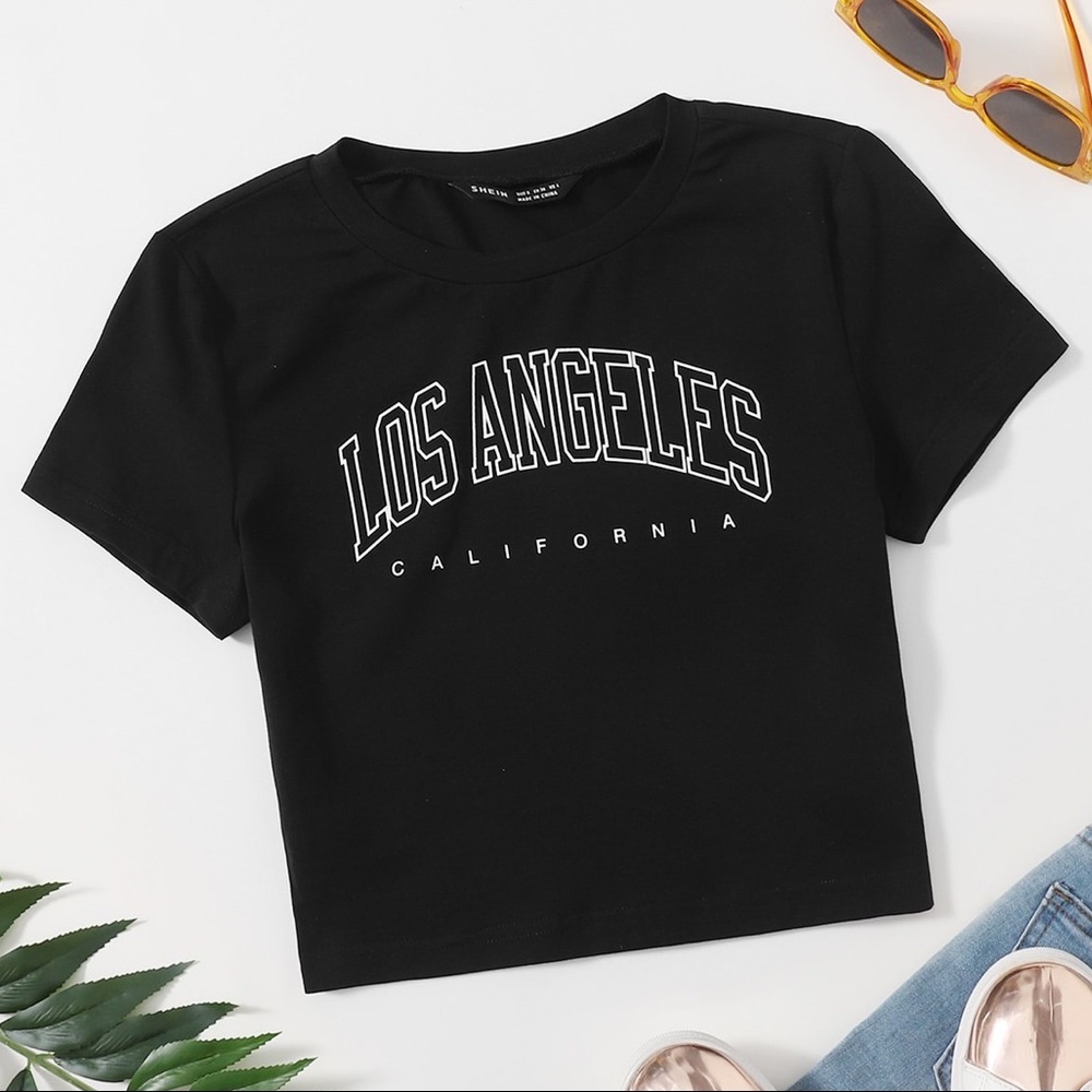 BRAND NEW BLACK LARGE Los Angelous cropped t shirt from SHEIN